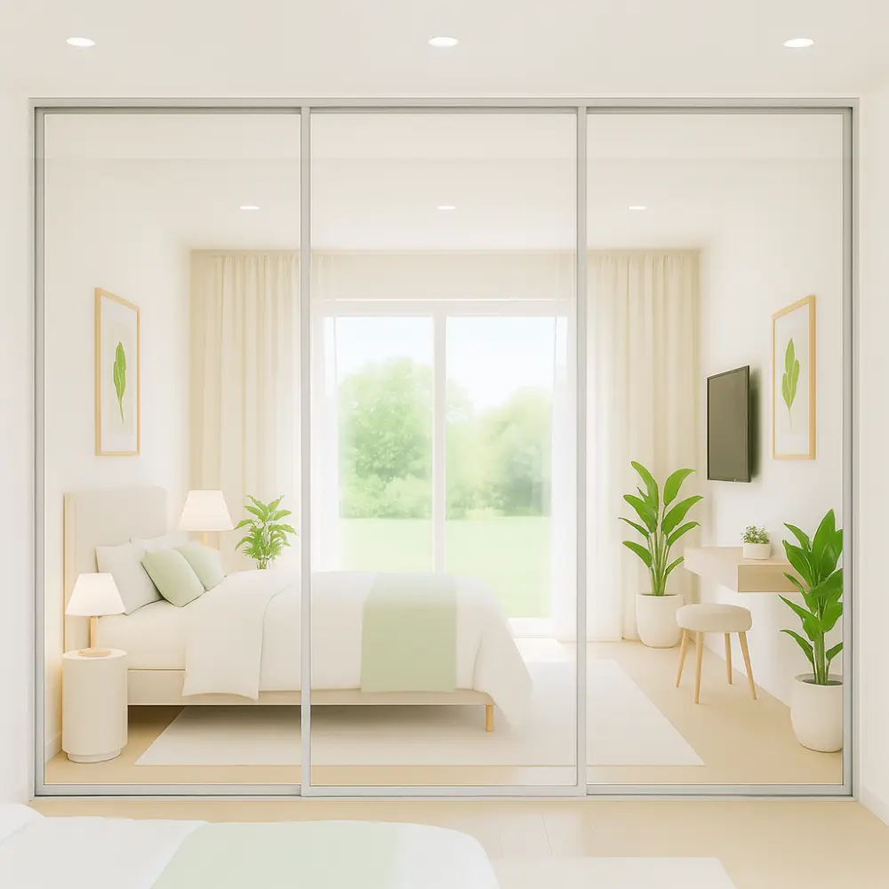 3 door sliding mirror wardrobe silver frame and track