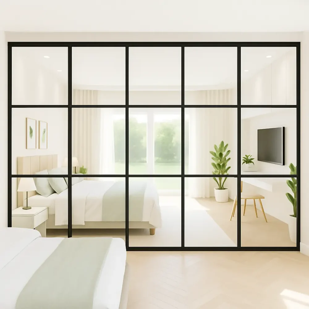 5 door panel style mirror sliding wardrobe doors black frame