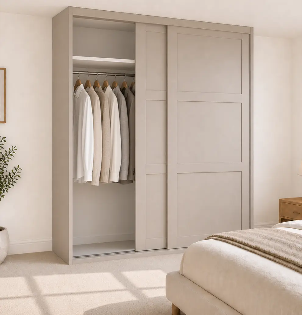Cashmere Shaker Made to Measure White Shaker Sliding Wardrobe Doors Open