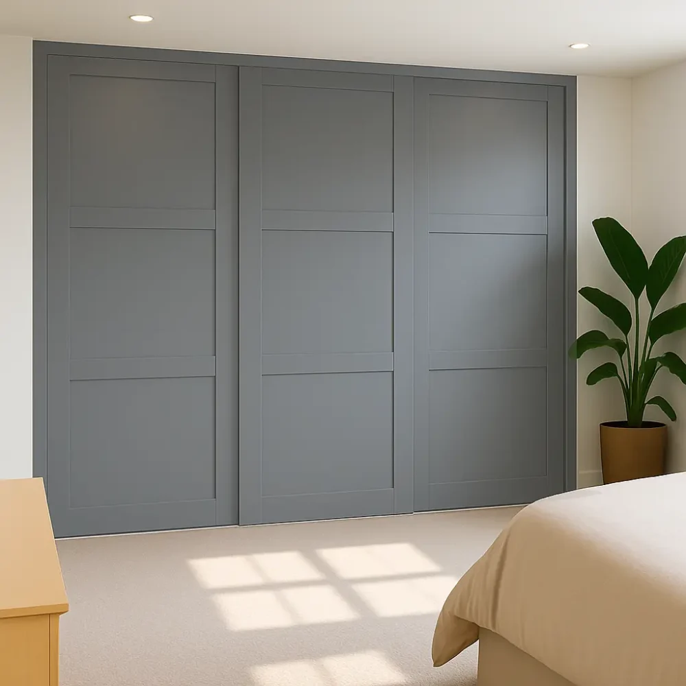 Dust Grey Shaker Sliding Wardrobe Doors – 3 Shaker Doors
