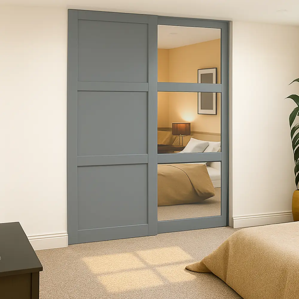 Dust Grey Shaker Style 2 Door Sliding Wardrobe Kit 1 Wood Door and 1 Mirror
