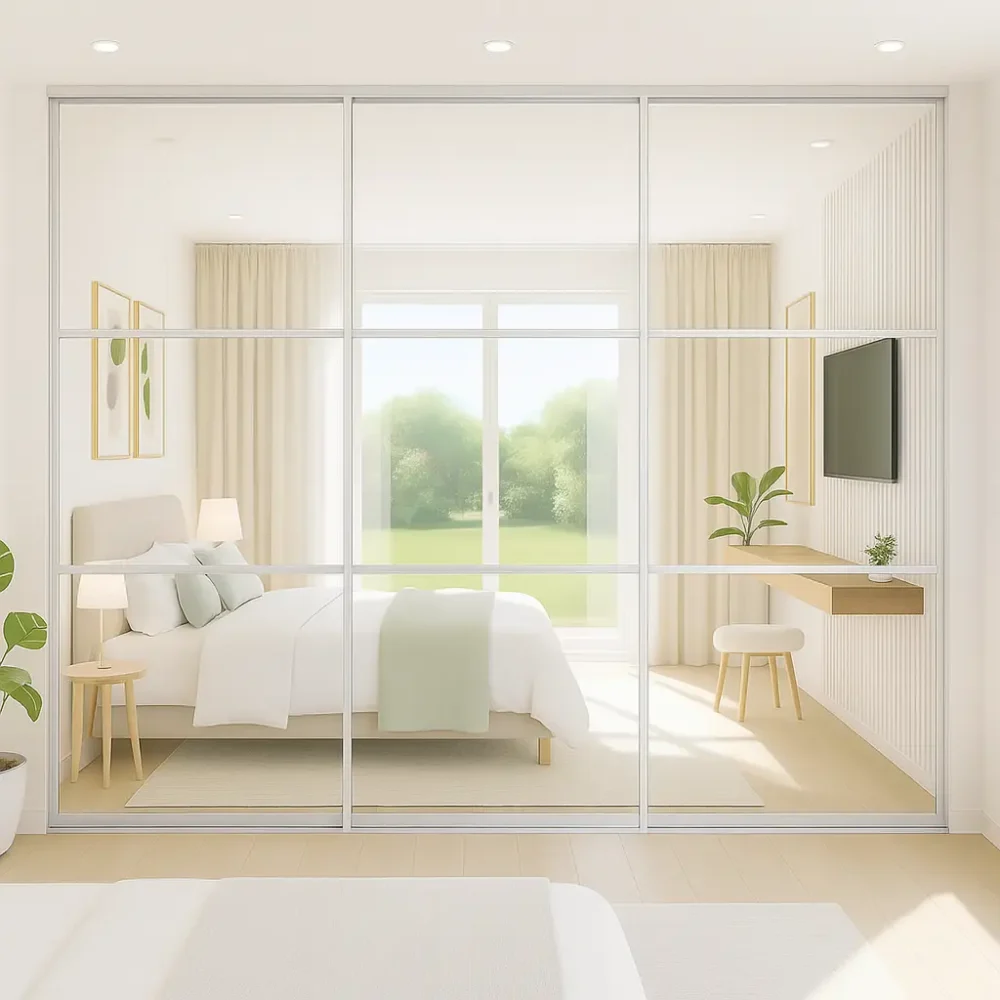 Panel Style Mirrored Sliding Wardrobe Doors Silver 3 Door Kit