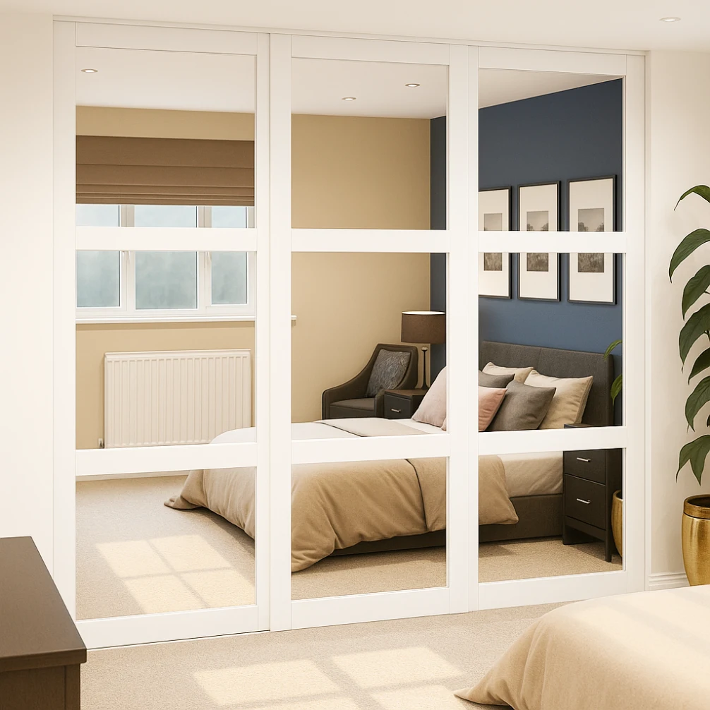 White Shaker Style 3 Door Mirror Sliding Wardrobe Door Kit