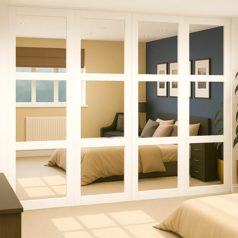 White Shaker Style 4 Door Mirror Sliding Wardrobe Door Kit