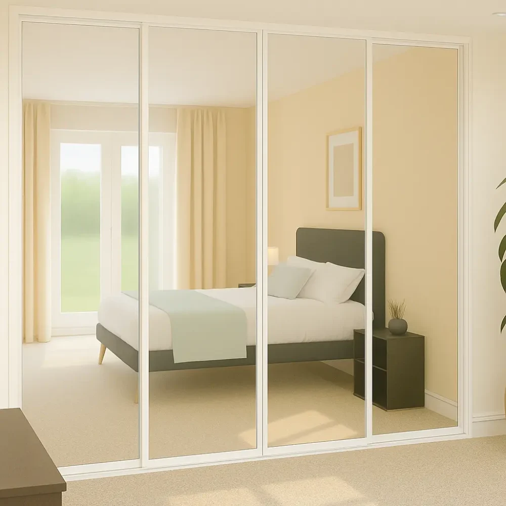 4 Door Sliding Mirror Wardrobe with Matching White Track and Profile