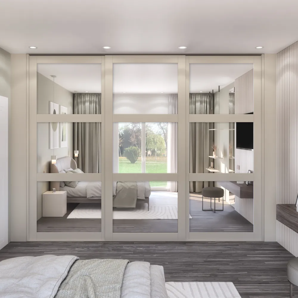 Cashmere Shaker Style 3 Door Mirror Sliding Wardrobe Door Kit