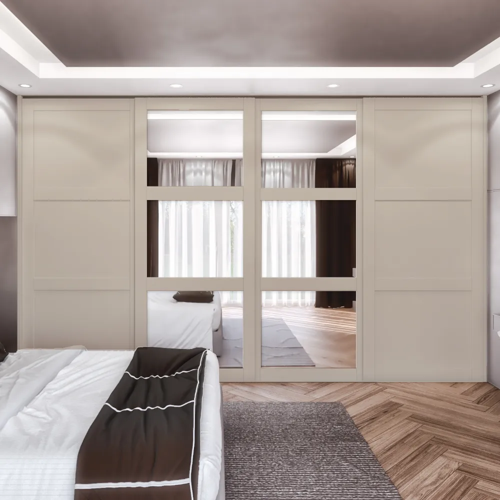 Cashmere Shaker Style 4 Door Sliding Wardrobe Door Kit 2 Wood and 2 Mirror Doors
