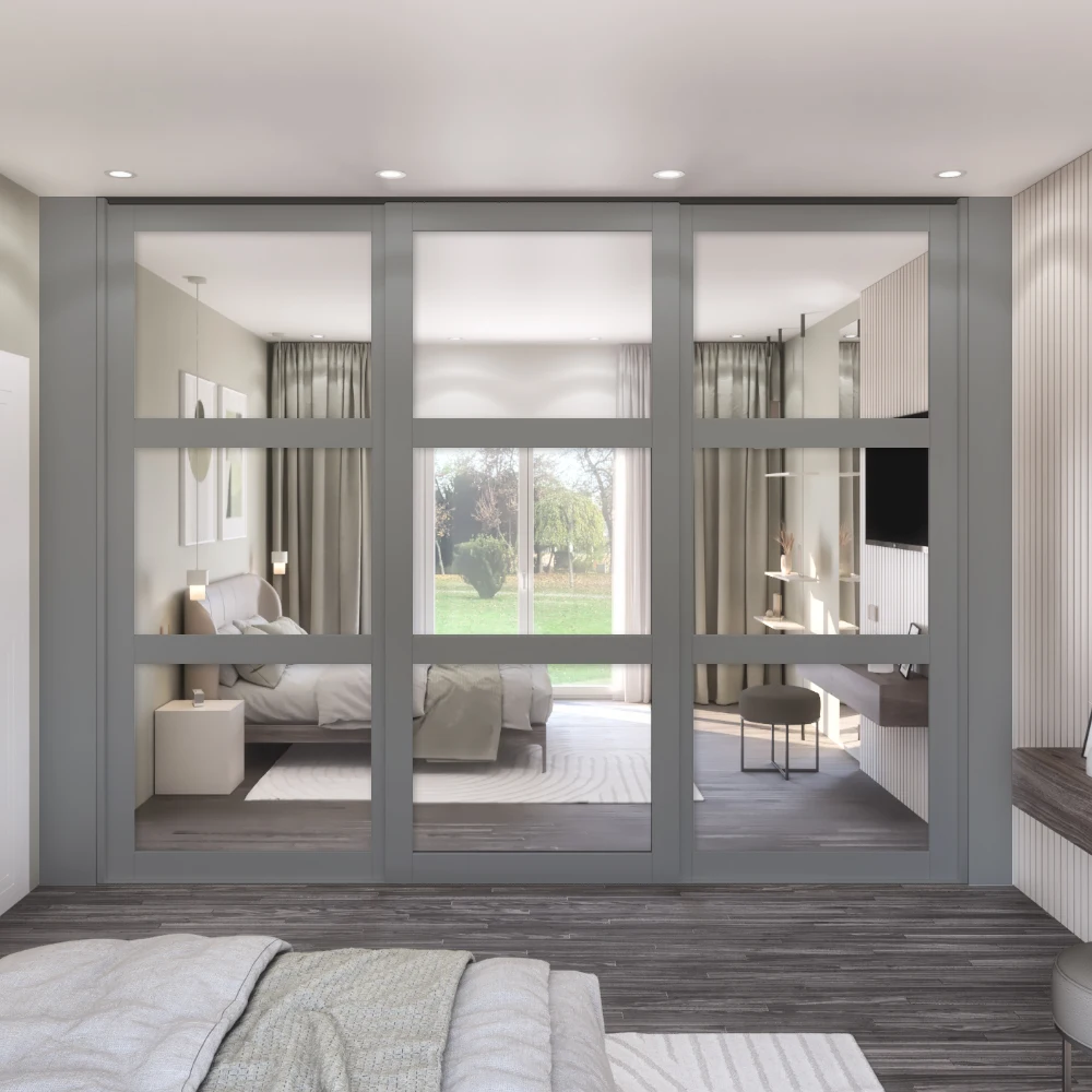 Dust Grey Cashmere Shaker Style 3 Door Mirror Sliding Wardrobe Door Kit