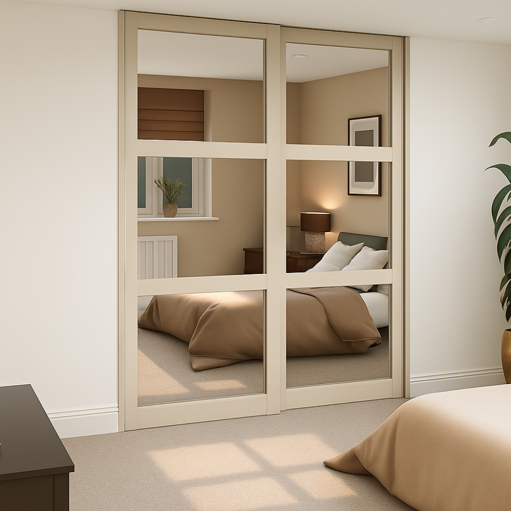 Cashmere Shaker Style 2 Door Mirror Sliding Wardrobe Door Kit
