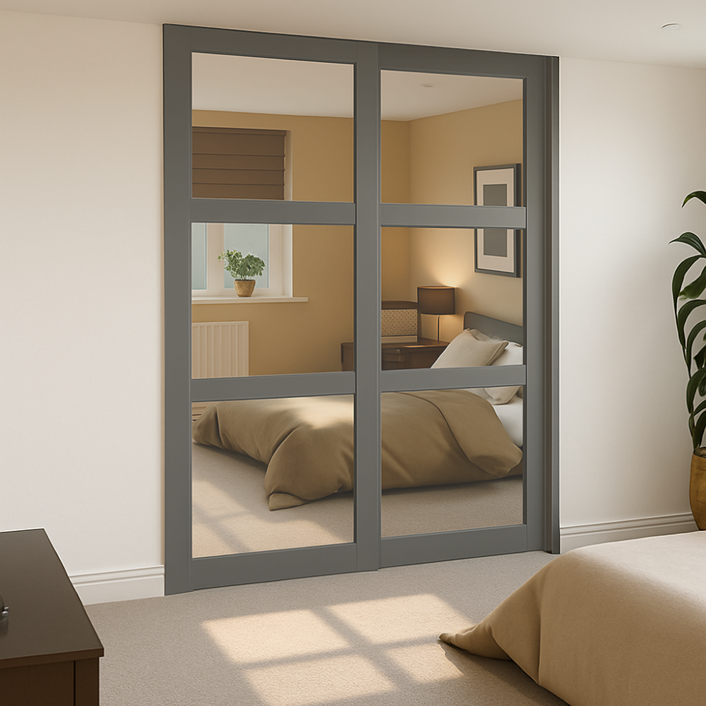 Dust Grey Shaker Style 2 Door Mirror Sliding Wardrobe Door Kit