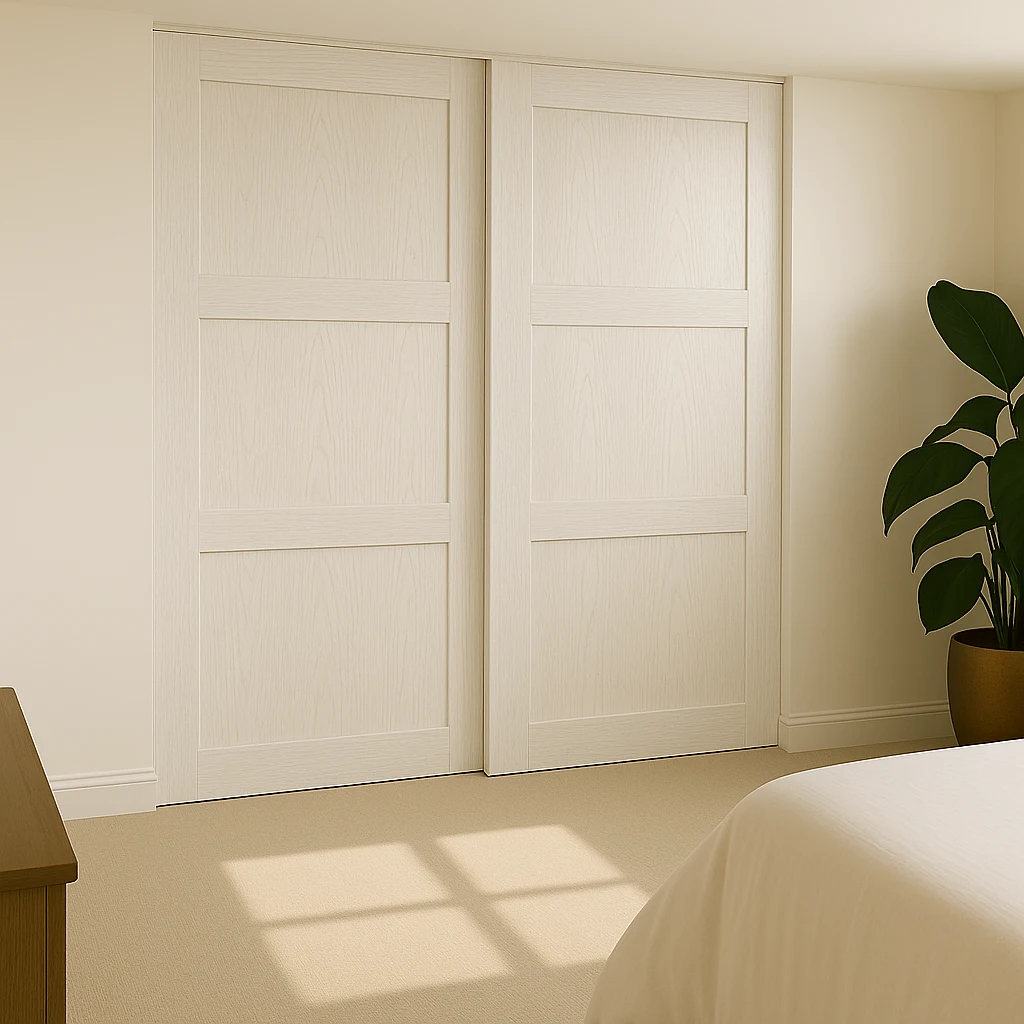 White Ash Shaker 2 door sliding wardrobes