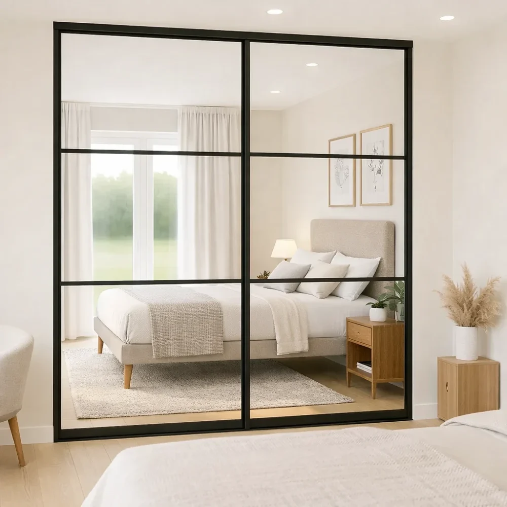 Black Steel Crittall Style Panel Sliding Wardrobe 2 door Doors
