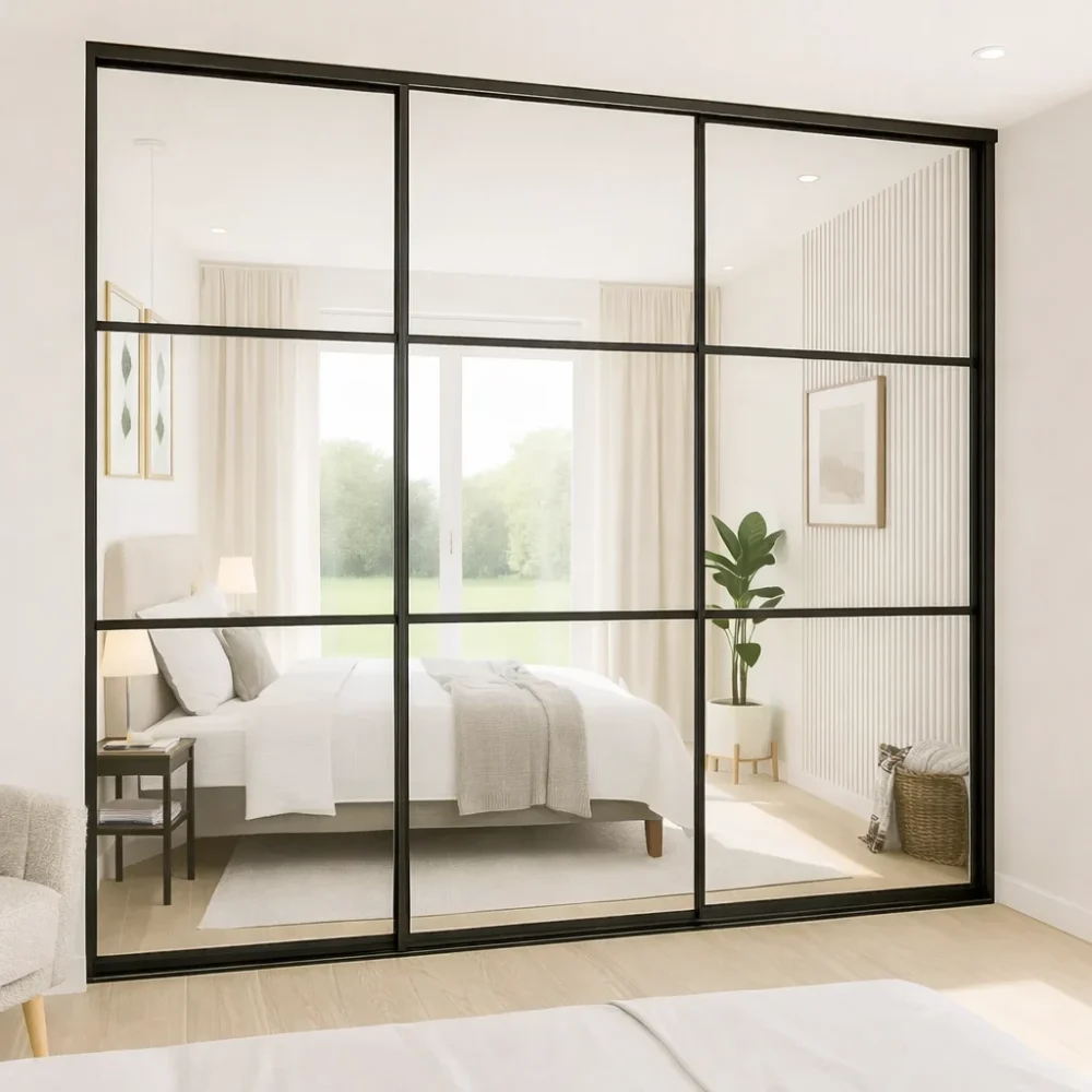 Black Steel Crittall Style Panel Sliding Wardrobe Doors