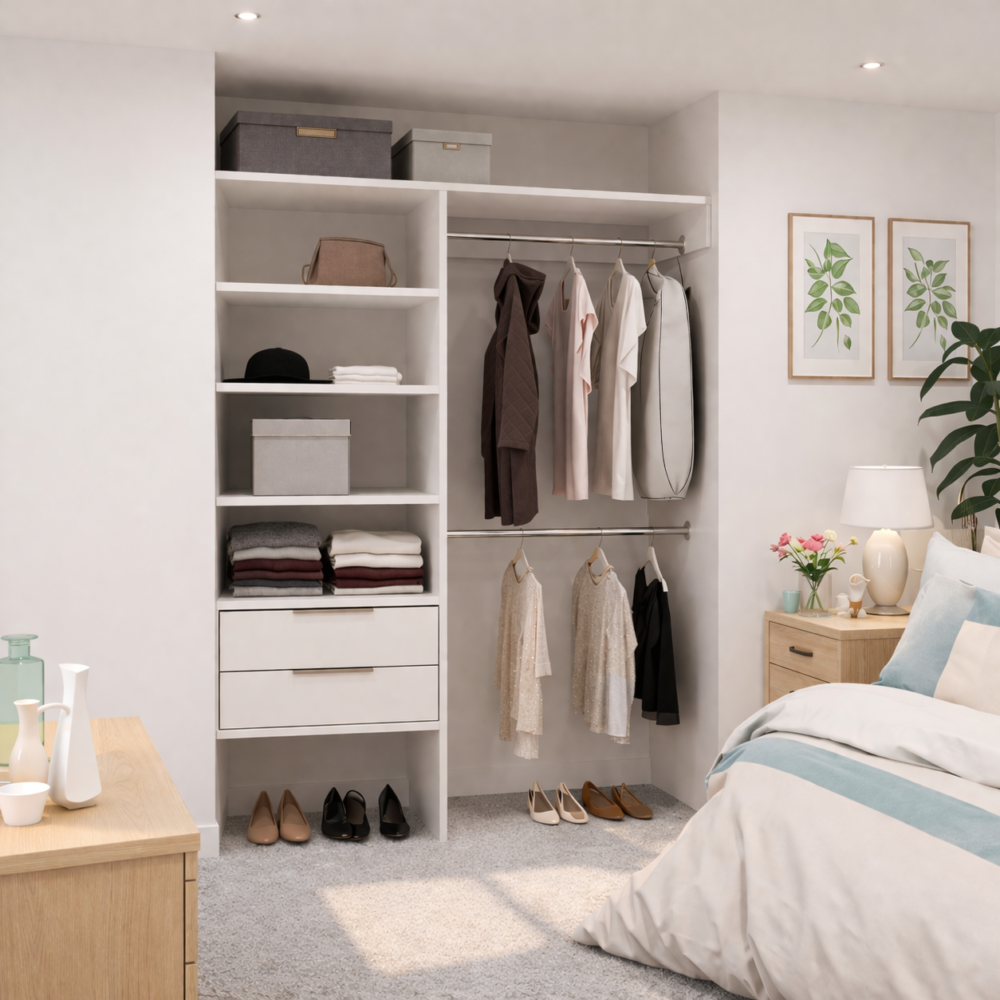 Full Width with Shelf Stack 2 Draws and 2 Hanging Rails Wardrobe Interior