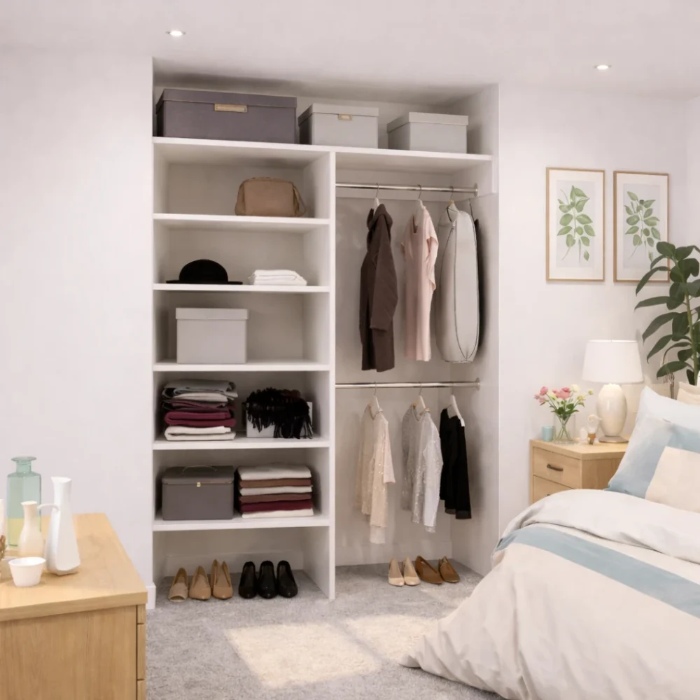Full Width with Shelf Stack and 2 Hanging Rails Wardrobe Interior