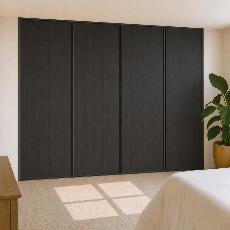 linear Anthracite wood grain egger Wood 4 door sliding wardrobe