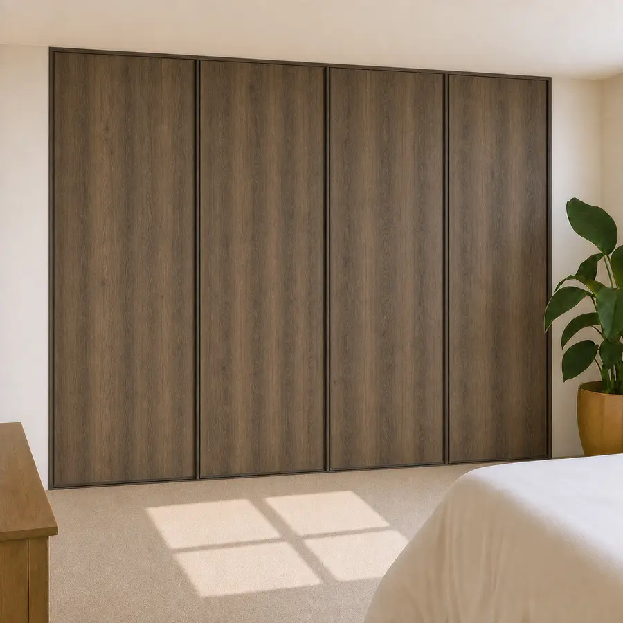 linear dark oak egger Wood 4 door sliding wardrobe