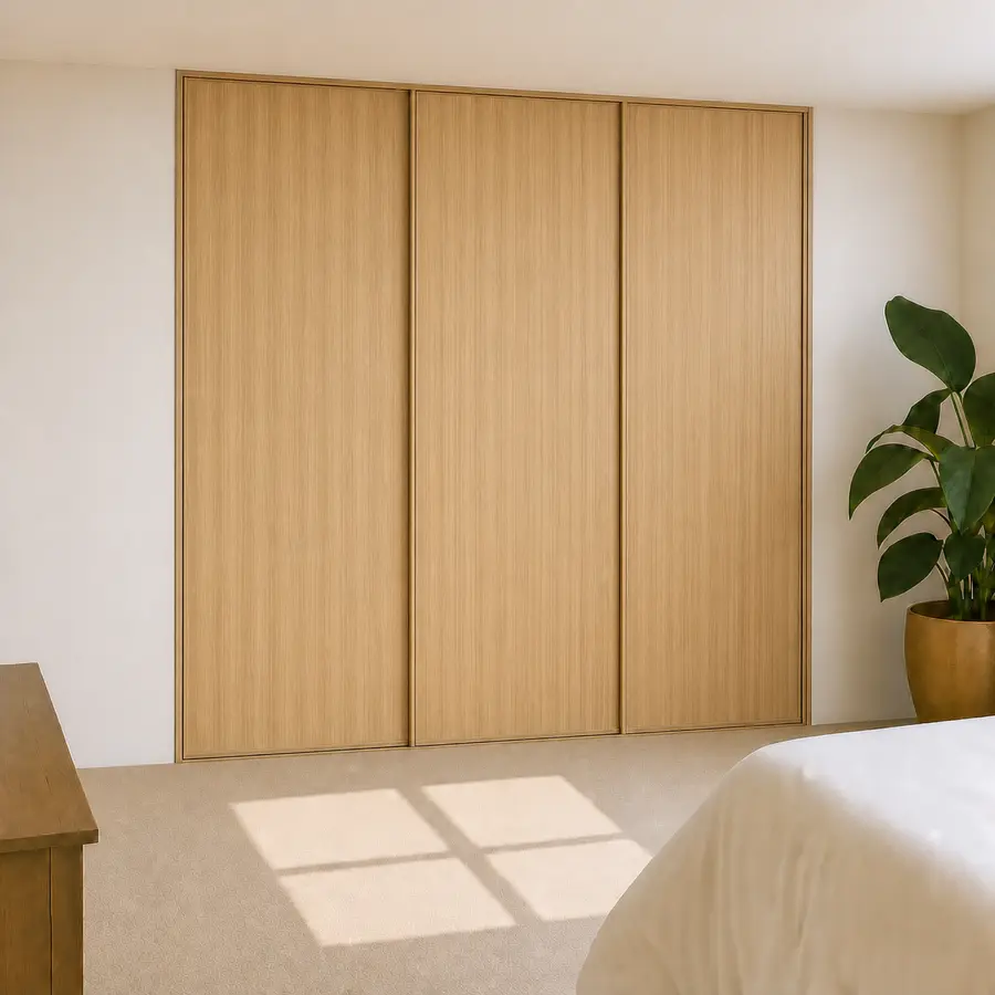 linear light oak egger Wood 3 door sliding wardrobe