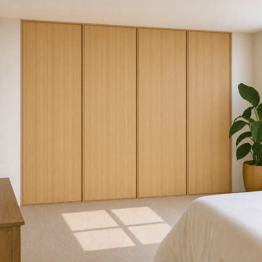linear light oak egger Wood 4 door sliding wardrobe
