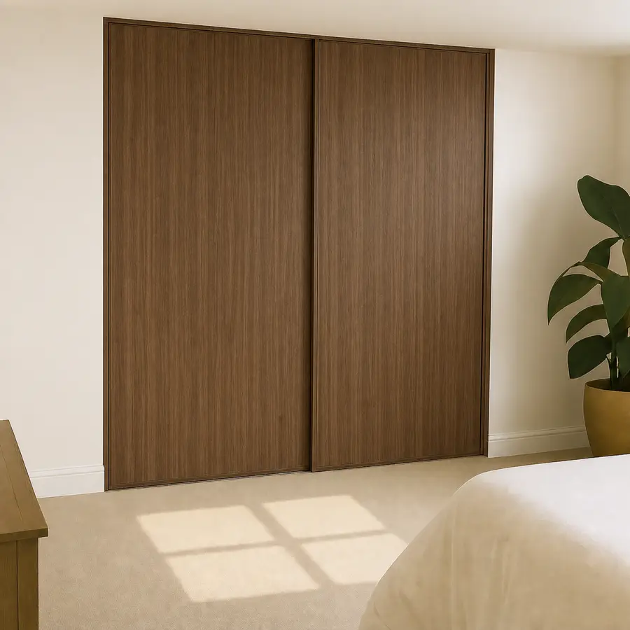 linear walnut egger Wood 2 door sliding wardrobe