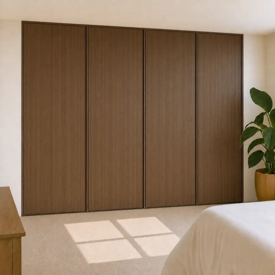 linear walnut 4 door sliding wardrobe