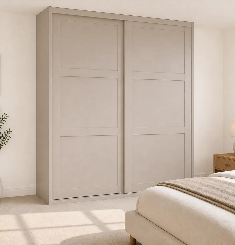 Cashmere Shaker Sliding Wardrobe Door Two End Panel Fit