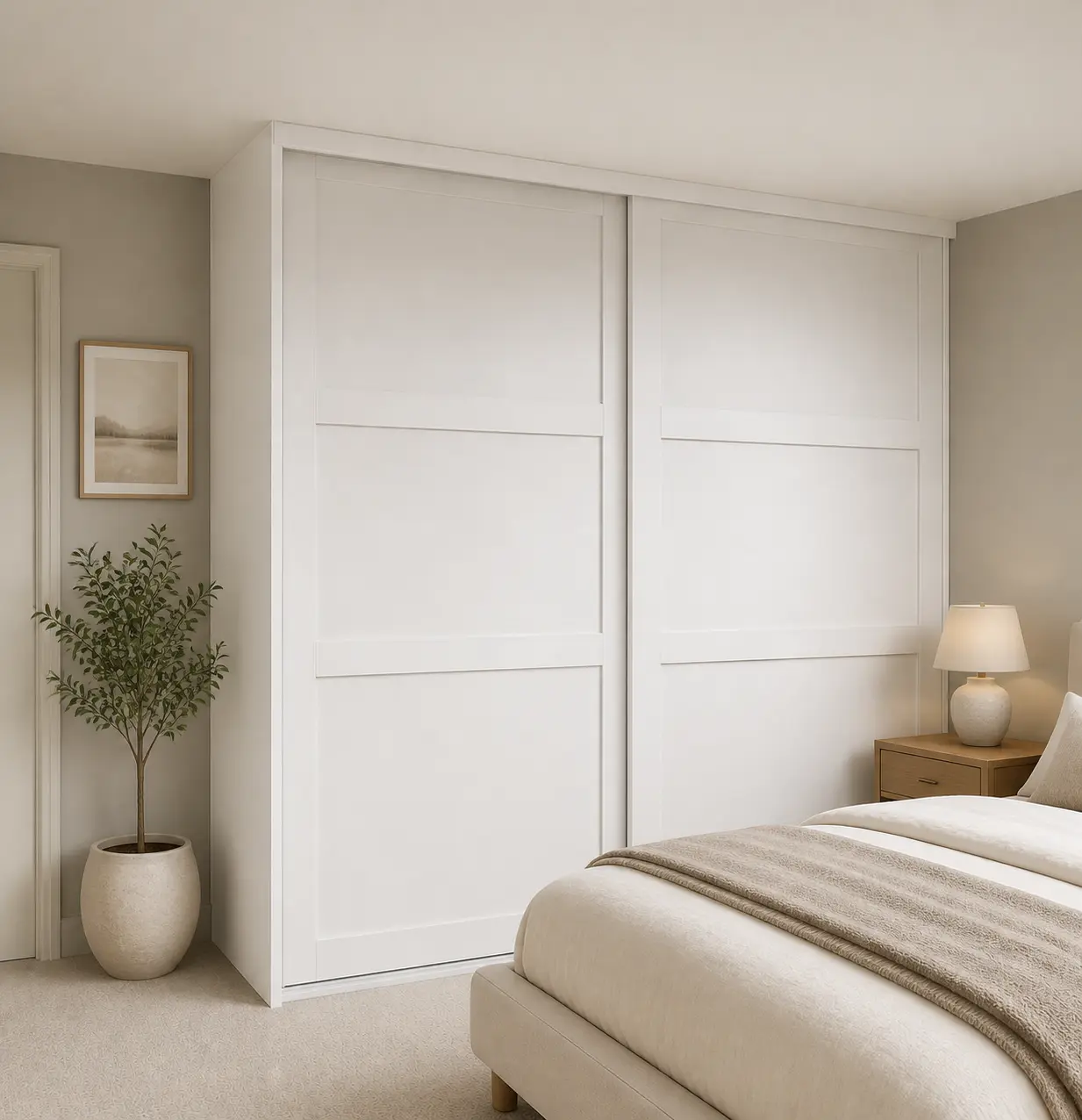 White Shaker 2 door sliding wardrobes Left End Panel Fit