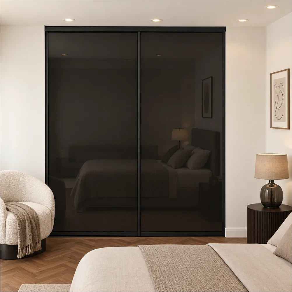 2 Door Black Glass Sliding Wardrobe Doors