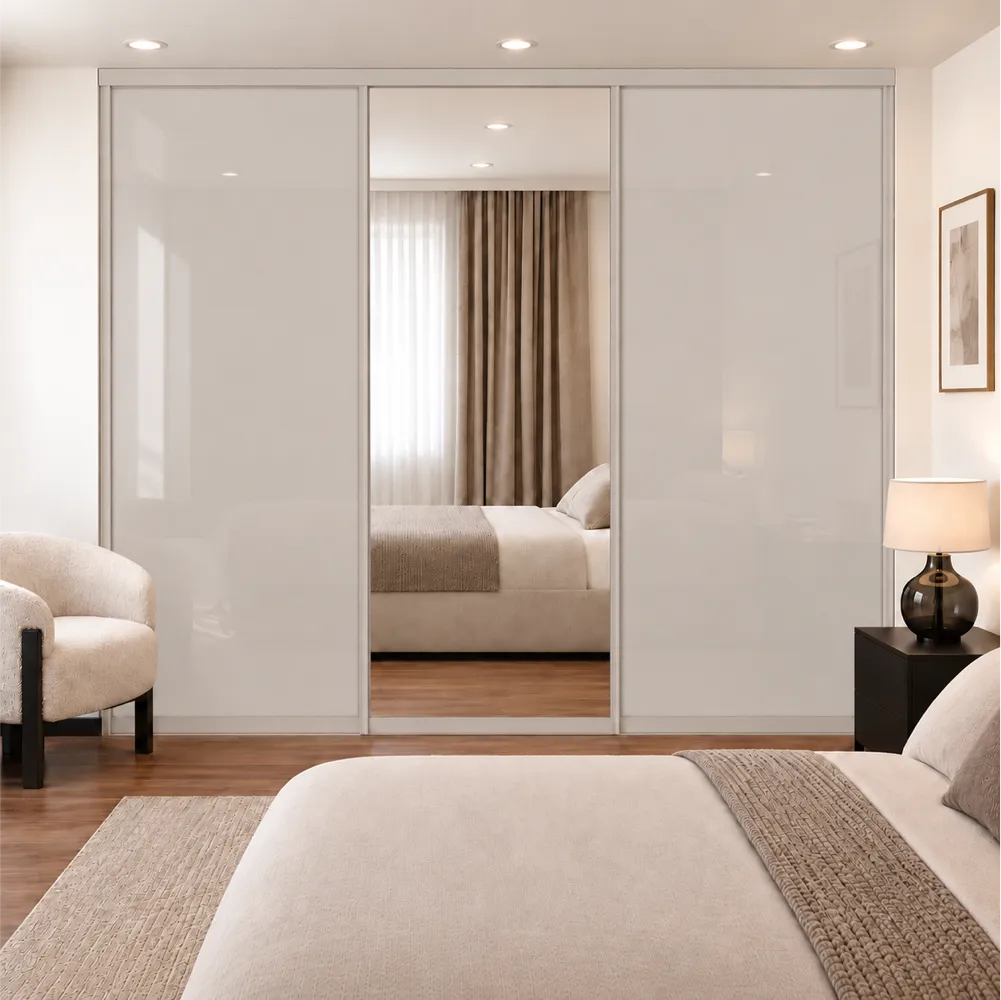 3 door cashmere glass 1 mirror sliding wardrobe doors